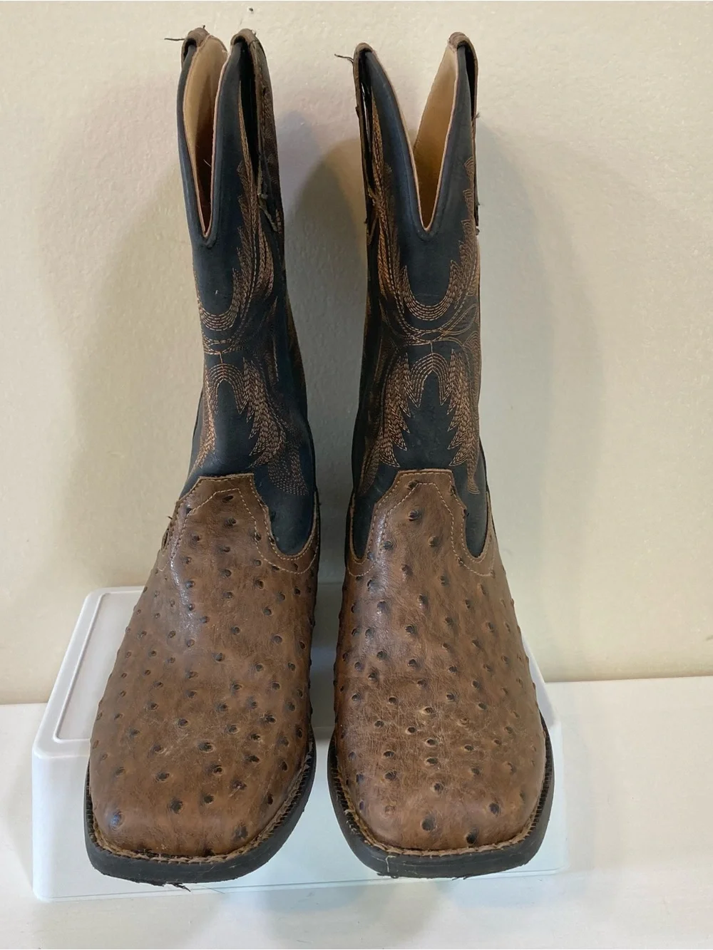 Roper Youth Sz 6 Western Cowboy Boots Black Brown Ostrich